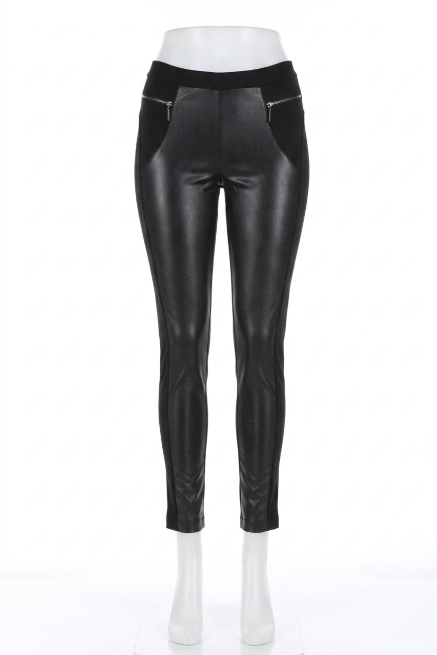 NEW JOSEPH RIBKOFF women's faux leather front skinny trouser pants in black